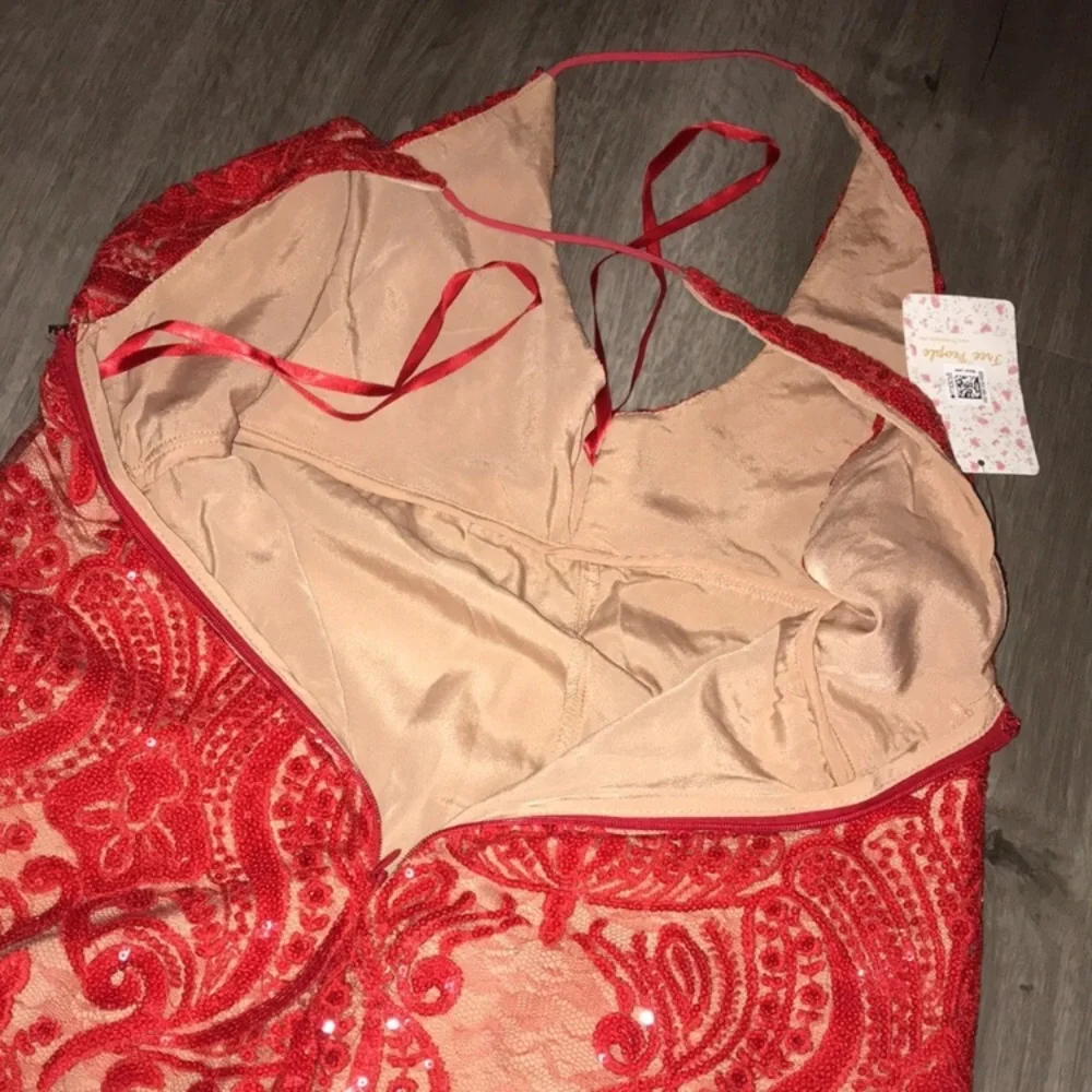 Free People Night Shimmer Mini Dress in Red